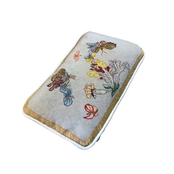 Vintage Embroidery Needlepoint Pillow Case Butterfly Flowers - Picture 3 of 10